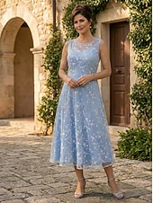 preiswerte Mamas Kleidersets-Zweiteilig A-Linie Knöchellänge Tee-Länge Kleid für Hochzeitsgäste Brautmutterkleid Ärmellos Dreiviertelarm Rundhalsausschnitt Elegant Einfach Minimalistisch Formell Semi-Formal Chiffon Spitze mit