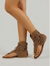 cheap Ankle Boots-Women's Brown Suede Fringe Ankle Boots – Boho Chic Festival Footwear for Outdoor Music Events