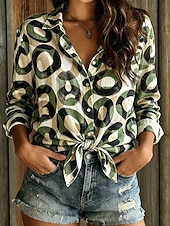 Χαμηλού Κόστους Ριγέ και Γεωμετρικά Μπλούζες-Γυναικεία Πουκάμισο Κουμπιά Στάμπα Γραφική Γεωμετρικό Κομψό Βίντατζ Τροπικό Μακρυμάνικο Κολάρο Πουκαμίσου Κανονικά μπλουζάκια Causal Καθημερινά Δουλειά Κίτρινο Βυσσινί Πράσινο του τριφυλλιού