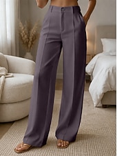 Χαμηλού Κόστους φαρδύ πόδι &amp; ψηλόμεσο-Γυναικεία Πλατύ Πόδι Παντελόνια Παντελόνι επίσημο Casual παντελόνι Μοντέρνα Κομψό στυλ street Βασικό Πλήρες μήκος Ψηλή Μέση Σκέτο Τσέπη Ελαστική μέση Άνετο Ανελαστικό Καθημερινά Γραφείο Διακοπές