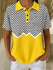 preiswerte Streifen- und geometrisches T-Shirt-Damen Waffel-Poloshirts Grafik Geometrisch Vintage Stilvoll Klassisch Kurzarm Polokragen Normale Oberteile Lässig Täglich Weiß Gelb Purpur Sommer Frühling