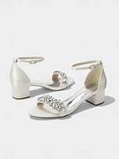 voordelige Hakken Sandalen-Damessandalen met dikke hak en nude strass-steentjes - elegante cocktailschoenen met enkelbandje
