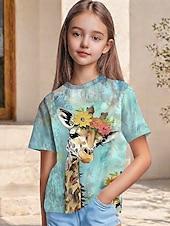  Girls' 3D Graphic Animal Giraffe T shirt Tee Short Sleeve 3D Print Spring Active Cute Kids 5-12 Years Casual Daily School Regular Fit