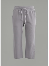 billige Luksuriøse bukser-Dame Capri-bukser Linbukser i bomull kinesisk Sommershorts Ferie Grunnleggende Fritid Kalv lengde Høy Midje عادي Lomme Elastisk midje comfy Komfort Myk Elastisk Daglig utendørs Gate Marineblå Vin