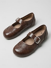 economico Ballerine da donna-Scarpe basse Mary Jane brogue retrò da donna marroni - comode scarpe a punta tonda con cinturino con fibbia &amp;Dettaglio a punta d'ala per l'ufficio quotidiano e le passeggiate casual &amp;stile accademico