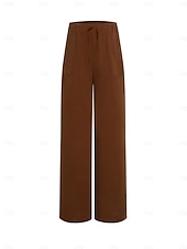 economico Fondi-Pantaloni da donna taglie forti 100% cotone a gamba larga, ideali per vacanze, basic, casual, per tutti i giorni, lunghezza intera, vita alta, tinta unita, coulisse, gamba larga, comodi, ad asciugatura rapida, morbidi, anelastici, grigi, neri, bianchi