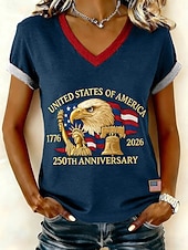  Amerikaanse onafhankelijkheidsdag Dames T-shirt Afdrukken Grafisch Brief Amerikaanse vlag Stijlvol Klassiek Casual Korte mouw V-hals Normale tops Casual Dagelijks Zwart Marineblauw Zomer Lente