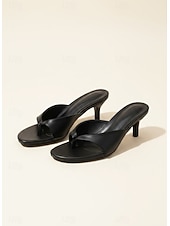 billiga Slide Sandaler-Svarta flip-flop-sandaler med kitten heel för kvinnor – minimalistiska mules med v-remmar för sommarfester, utekvällar och avslappnade, eleganta looks