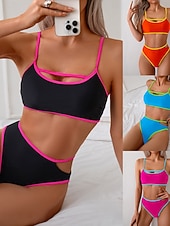 economico Bikini-Per donna Costumi da bagno Bikini Due pezzi Vita alta Costume da bagno Patchwork Senza schiena Vacanza Abbigliamento da Spiaggia Blocco di colori Collo a U Senza Maniche Costumi da bagno