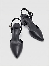 cheap Slingback Pumps-Women's Professional Black Pointed Toe Slingback Pumps - Elegant Block Heel Shoes with Adjustable Ankle Strap for Business Meetings, Formal Work &amp; Career Wear