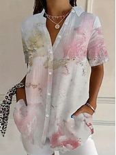 abordables Blusas Florales-Mujer Camisa Camisa con botones Tops de verano Botones Estampado Floral Graphic Vintage Elegante Moderno Manga Corta Cuello Camisero Tops largos Diario Verde Claro Rosa Púrpula Claro Verano Primavera