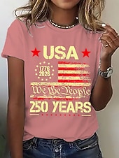 Недорогие День независимости Топ-День независимости США Жен. Футболка С принтом Графика Американский флаг Мода Стиль Классика С короткими рукавами Вырез под горло Обычные топы Повседневные Синий Белый Розовый Лето Весна