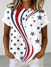  Jour de l'Indépendance Américaine Femmes Chemises Polo Gaufre Graphique Drapeau ancien Élégant Classique Manche Courte Col Polo Hauts Réguliers Occasionnel Quotidien Blanche Rouge Été Printemps
