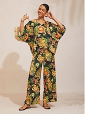 preiswerte Damenhosen-Seidensatinhose mit Paisley-Muster und weitem Bein