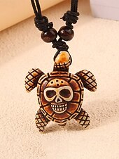 voordelige Heren sieraden-Halsketting voor heren in bohemian vintage stijl, gemaakt van acryl, met verschillende hangeropties, waaronder een schildpad en ivoor, en een verstelbaar koord. Ideaal voor een strandvakantie,
