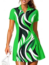 abordables Robe de tennis pour femmes-Femmes Géométrique Robe de tennis tenue de sport Manche Courte Fermeture éclair Imprimé Respirant Tennis Le golf Badminton Col Col Polo Robe Bleu et blanc Violet Orange Vêtements de tennis