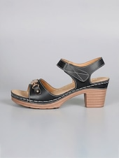 preiswerte Absatzsandalen-Schwarze Damen-Sandalen mit Strasssteinen und Blockabsatz, verstellbarer Knöchelriemen, modische Freizeitschuhe für Urlaub und Shopping &amp;Gartenausflüge