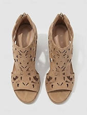 abordables Sandales à talons-Sandales à talons carrés camel pour femmes – bottines à bout ouvert avec découpe laser, fermeture éclair à l'arrière, élégantes pour une garden-party &amp;vêtements d'été