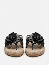 baratos Chinelos de slide-sandálias femininas boêmias brancas de tecido com detalhes florais – sandálias de verão confortáveis e estilosas para férias na praia e uso casual