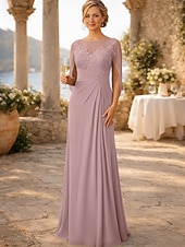 Недорогие Длина пола-Футляр В пол Свадебное платье для гостей Вечернее платье Платье для матери невесты Без рукавов Вырез под горло Элегантный стиль Свадебный гость Помолвка Шифон с Аппликации Рюши / сборки