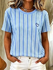 ieftine Tricou cu dungi și geometric-Pentru femei Tricou Imprimeu Dungi Grafic Geometric Stilat Clasic Casual Manșon scurt Stil Nautic Topuri obișnuite Casual Zilnic Albastru piscină Roz Îmbujorat Mov Trifoi Vară Primăvară
