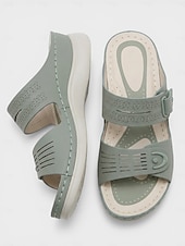 cheap Comfort Sandals-Women's Green Wedge Sandals – Adjustable Strap Comfort Sandals with Arch Support, Lightweight Cushioned Walking Shoes for Travel, Daily Wear, Outdoor Walking &amp; Garden Leisure