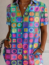 economico Bluse Floreali-Per donna Camicia Camicia button-down Camicia casual Top estivi Bottoni Stampato Floreale Grafico Vintage Elegante Moderno Manica Corta Colletto a Camicia Top lunghi Quotidiano Blu Bianco e blu