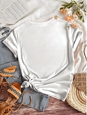 voordelige Dieren thee-Pasen Dames T-shirt Afdrukken Grafisch dier Tekenfilm Modieus Stijlvol Klassiek Korte mouw Strakke ronde hals Normale tops Casual Dagelijks Weekend Wit Zomer Lente