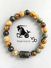 cheap Men's Jewelry-Men's Bohemian Style Natural Stone Bracelet with Zodiac Sign Pendant, Adjustable Elastic Beads, Ideal Gift, Beach Vacation and Casual Daily Wear