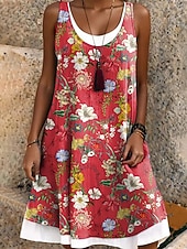 abordables Vestido Boho-Mujer Vestido hasta la Rodilla Vestido de verano Vestido estilo camiseta Vestido de una línea Vacaciones Casual Boho Ajuste regular Graphic Geométrico Sin Mangas Escote en U Negro Rojo Verano