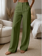 Χαμηλού Κόστους φαρδύ πόδι &amp; ψηλόμεσο-Γυναικεία Πλατύ Πόδι Παντελόνια Παντελόνι επίσημο Casual παντελόνι Μοντέρνα Κομψό στυλ street Βασικό Πλήρες μήκος Ψηλή Μέση Σκέτο Τσέπη Ελαστική μέση Άνετο Ανελαστικό Καθημερινά Γραφείο Διακοπές