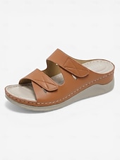 abordables Comfort Sandals-Women's Light Brown Arch Support Comfort Sandals – Double Adjustable Strap Slide Slippers, Soft Cushioned Slip-On Shoes for Home, Travel &amp; Everyday Use