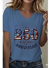  T-shirt patriotique pour femmes du Jour de l'indépendance 250e anniversaire américain graphique drapeau américain vintage élégant classique manches courtes col en V tops réguliers impression