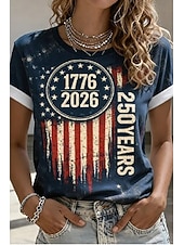  Giorno dell'Indipendenza Americana Per donna Maglietta Stampato Grafico Bandiera Lettera Vintage Moda Elegante Manica Corta Girocollo Top lunghi Casuale Quotidiano Weekend Blu Bianco Rosso / blu
