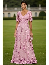 economico Lunghezza del pavimento-Linea ad A Abito Lunghezza al pavimento Vestito maxi Vestito da Festa Abito da Cocktail Abito da cerimonia per signora Manica Corta Scollo a V Elegante Vintage Lussuoso Formale Ospite di nozze Derby