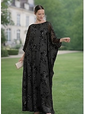 economico Lunghezza del pavimento-Linea ad A Abito Lunghezza al pavimento Abito da invitata a nozze Abito Formale Abito da sera Abito da cerimonia per signora Mezza Manica Scollo a Barca Elegante Semplice Abbellito Formale Chiffon