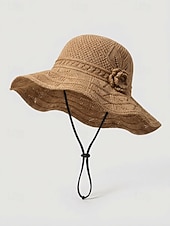 billiga Kvinnors hattar-Dam bohemisk sommarhatt, andningsbar polyester, 3D-blomdekoration, flerfärgad, solhatt med brett brätte för strandsemester, vardagskläder