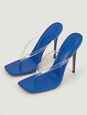 cheap Heeled Sandals-Women's Red Clear Strap Thong Stiletto Sandals – Sexy Cocktail Party Heels