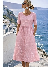 preiswerte Kunst &amp; Design Kleider-Damen Midikleid Shiftkleid Urlaub Lässig Normale Passform Grafik Tupfen Kurzarm Rundhalsausschnitt Blau Rosa Purpur Grün Sommer Frühling