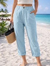 ieftine Pantalonii-Pentru femei Pantaloni cu aspect de in Pantaloni casual Vacanță De Bază Lungime până la glezne Talie Înaltă Comfortabil Inelastic Vacanță Oficial Stradă Albastru piscină Gri Închis Caisă Negru Var