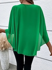 baratos Blusas Simples-Mulheres Blusa Franzido Côr Sólida à moda Básico Casual Manga 3/4 Gola Redonda Tops regulares Diário Azul Preto Rosa Vermelho Camelo Verão Primavera Outono