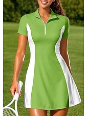 baratos Vestido Feminino-Mulheres Cor de contraste Vestido esportivo Vestido Polo de Tênis Manga Curta Quarter Zip Elástico Redutor de Suor Respirável Voleibal Tênis Golfe Aberto para a Lateral Colarinho Chinês Vestidos