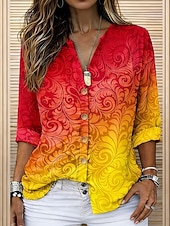 abordables Art &amp; Design Blouses-Femmes Chemise Tunique Hauts d'été Boutons A Ombre Graphique Vacances Quotidien manche longue Col en V Hauts Réguliers Quotidien Fête Sortir Bleu Violet Orange Vert Été Printemps