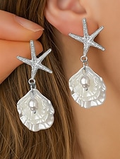 お買い得  レディースイヤリング-女性用ボヘミアンスタイルの合金製シェルイヤリング、コンクシェルペンダント、ビーチでの休暇や普段使いに最適、軽量でトレンディな女性用ジュエリー