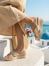 cheap Espadrille Sandals-Women's Metallic Gold Wedge Sandals - Elegant Twisted Knot Espadrille Platforms for Island Vacations, Beach Weddings &amp; Glamorous Summer Getaways