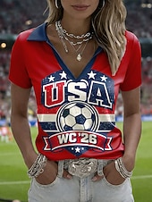  Dam T-shirt Färgblock Mönster Grafisk Stylish Klassisk Ledigt Kortärmad Polokrage Vanliga toppar Ledigt Dagligen Sport Svart Vit Rubinrött Bläck blå Sommar Vår