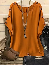 preiswerte Einfarbiges T-Shirt-Damen T Shirt T-Shirt Knöpfe Einfach Mode Stilvoll Klassisch Kurzarm Rundhalsausschnitt Normale Oberteile Täglich Ausgehen Wochenende Blau Weiß Gelb Rosa Orange Sommer Frühling