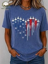 economico Magliette Giorno dell’Indipendenza-Giorno dell'Indipendenza Americana T-shirt da donna in 100% cotone stampa grafica bandiera astratta stilosa basic classica maniche corte colletto rotondo regolari top casual quotidiano blu rosa viola