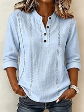  Women's Shirt Vacation Vintage Daily Stand Collar Long Tops Casual Daily Work Blue Pink Beige Summer Spring