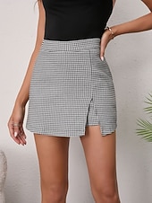voordelige Grafische rokken-Dames Vakantierok Modieus Casual Mini Hoge taille Rokken Pied-de-poule Afdrukken Micro-elastisch Dagelijks Straat Zwart Bruin Zomer